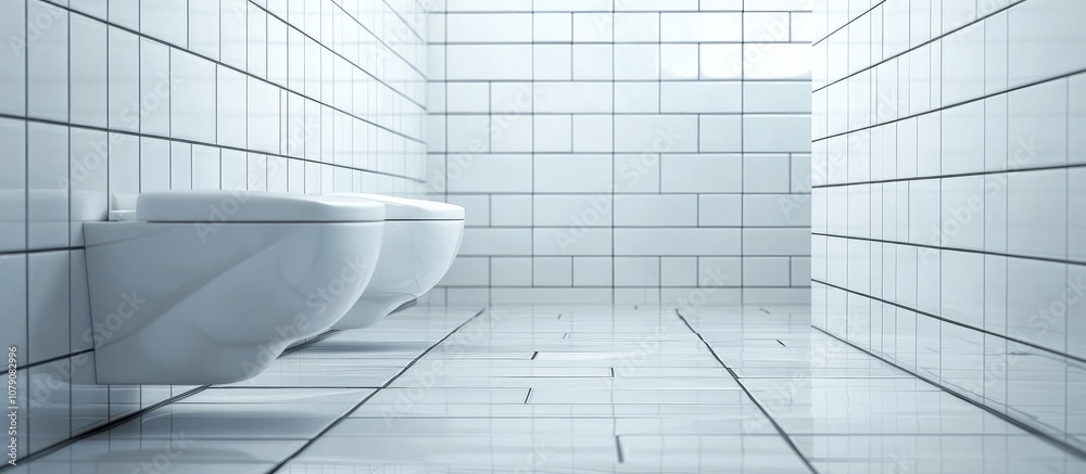 Bathroom repairs showcasing several rows of neatly mounted white tiles ideal for renovation projects Bathroom repairs showcasing several rows of neatly mounted white tiles ideal for renovation projects