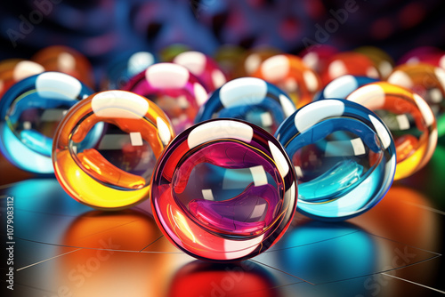 An illustration featuring a collection of smooth, shiny spheres in a variety of bright, vibrant colors