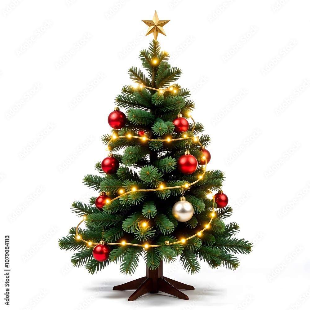 decorated Christmas tree with ornaments on white background decorated Christmas tree with ornaments on white background