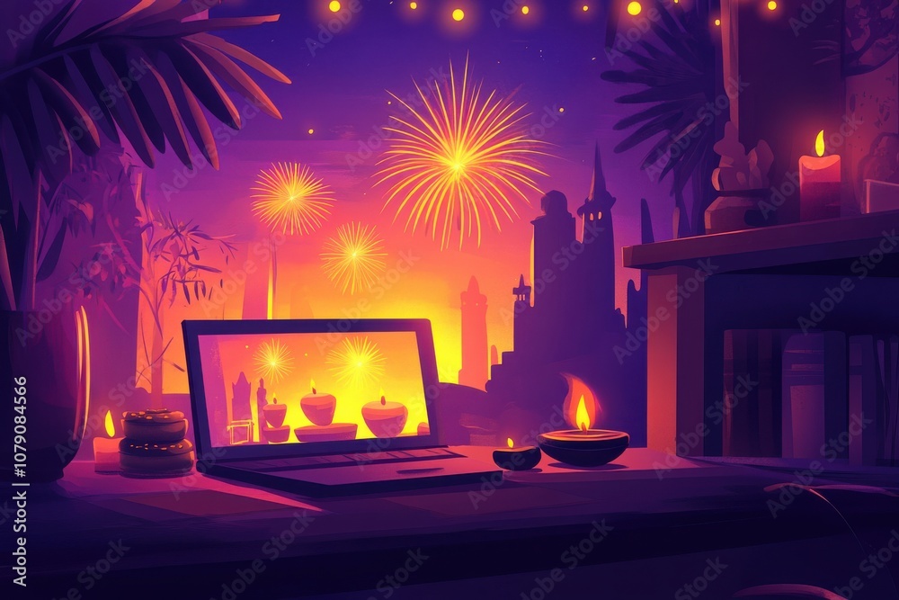 Festive Diwali Celebration with Warm Golden Lights Festive Diwali Celebration with Warm Golden Lights