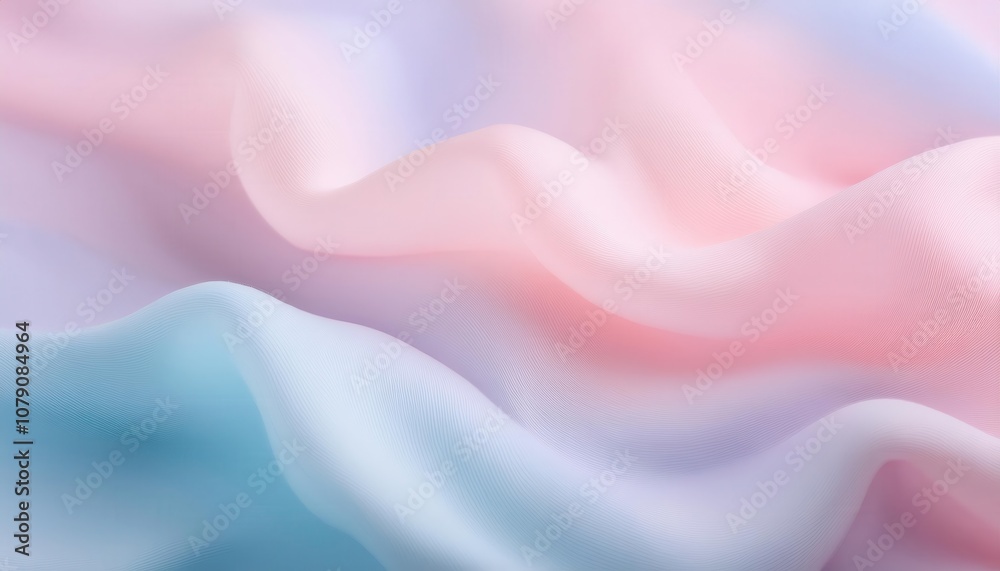Fototapeta premium Soft Ethereal Pastel Fabric Waves in Blush, Lavender, and Sky Blue. Abstract Airy Texture Background for Tranquil, Dreamy Concepts in Design, Wellness, and Aesthetic Art