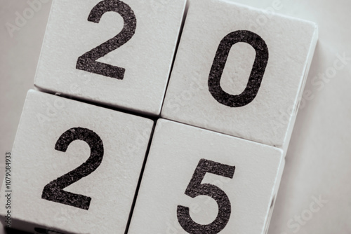 new year 2025 numbers close up background black and white