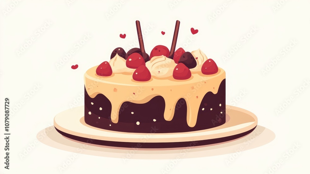 Flat color illustration featuring a dessert cake Flat color illustration featuring a dessert cake