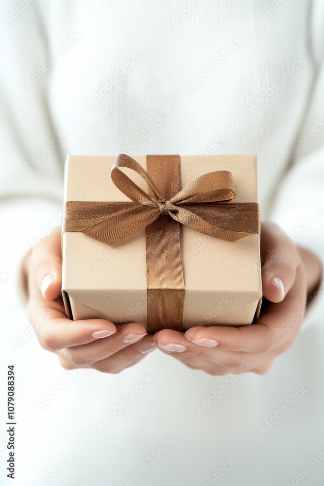 Female's hand holding a gift box Female's hand holding a gift box