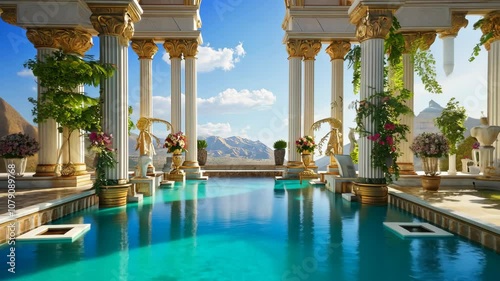 Wallpaper Mural Luxurious Roman Pool with Stunning Mountain View Torontodigital.ca