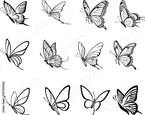 
Black line art of a butterfly bundle for kids coloring book coloring page doodle art in white background