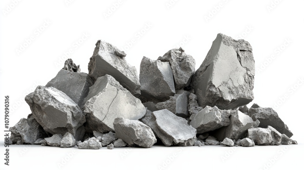Multiple piles of crushed stone against clean wite background Multiple piles of crushed stone against clean wite background