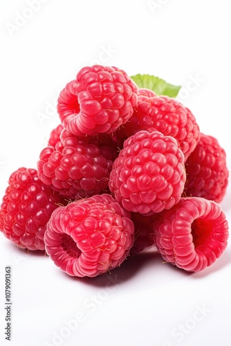 beautiful and ripe raspberries on a white background.