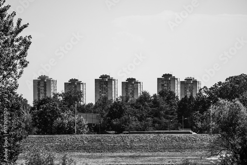 Zagreb, Croatia - August 15, 2024: Soviet-era buildings in Zagreb photo