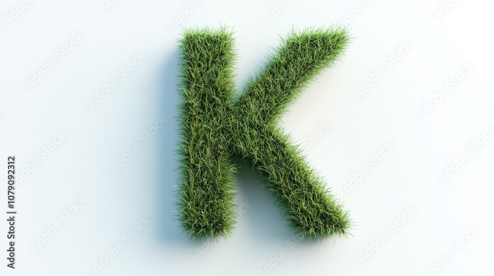 Green grass forms the Letter K on a white background showcasing elements of sustainability and innovative lifestyle in this 3D rendering Green grass forms the Letter K on a white background showcasing elements of sustainability and innovative lifestyle in this 3D rendering