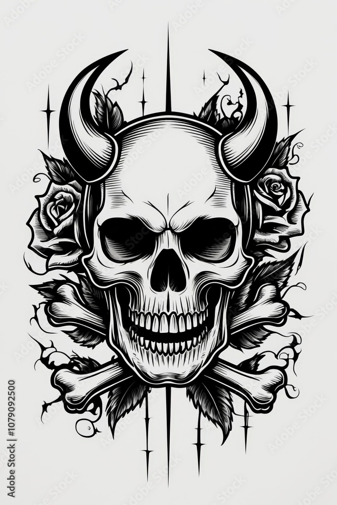 Obraz premium Dark and Mystical Skull Tattoo Artwork. Dark and Mysterious Skull Illustration Images 