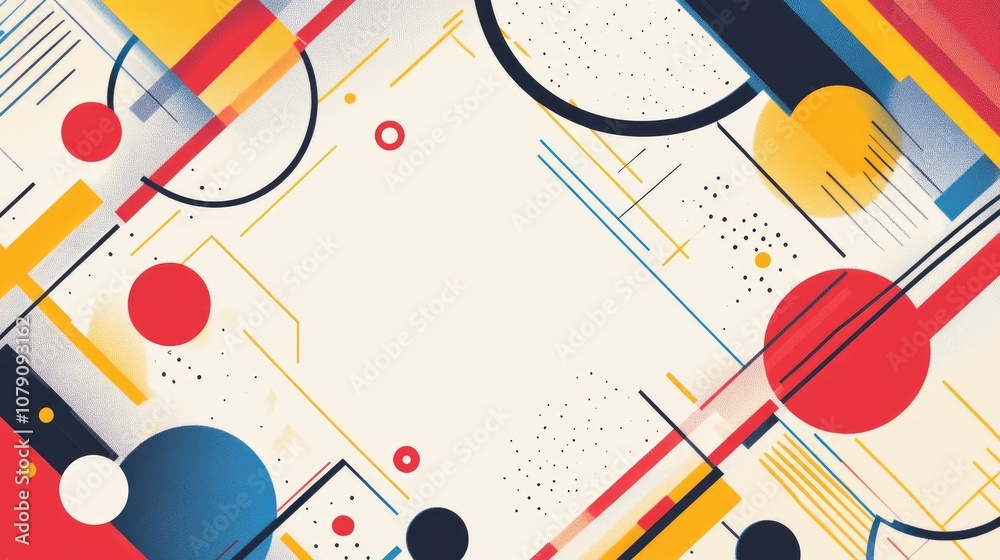 Obraz premium Abstract geometric backdrop featuring a vibrant line arrangement on a light surface Flat design elements create a visually engaging composition