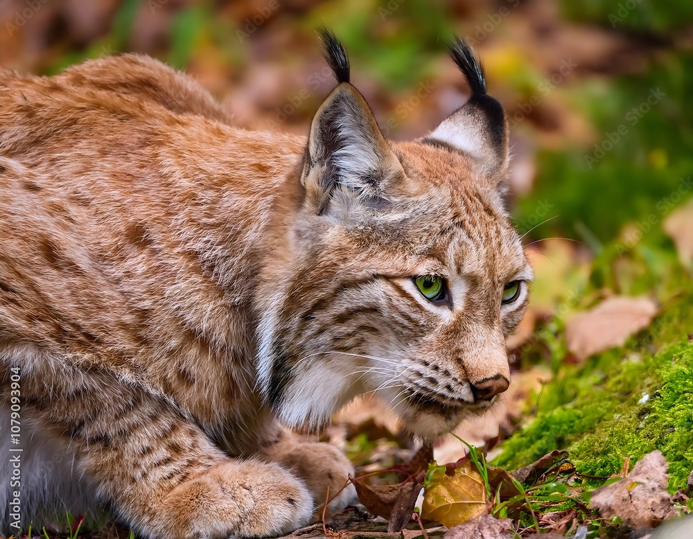 close up of a lynx prowling in the forest close up of a lynx prowling in the forest