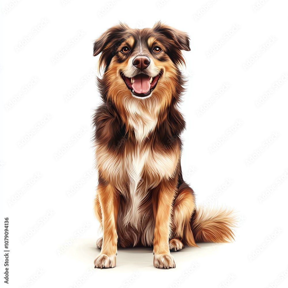 A cheerful dog sitting, showcasing its playful demeanor and beautiful fur. Perfect for animal lovers and pet-related themes. on a white background A cheerful dog sitting, showcasing its playful demeanor and beautiful fur. Perfect for animal lovers and pet-related themes. on a white background