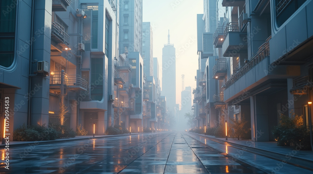 Fototapeta premium Misty Urban Street at Dawn
