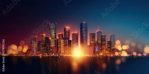 Wallpaper Mural vibrant city skyline illuminated at night with glowing lights and reflections Torontodigital.ca