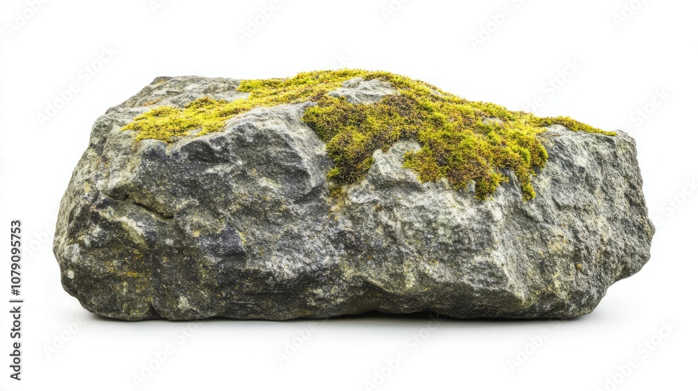 Fototapeta premium stone with green moss isolated on white