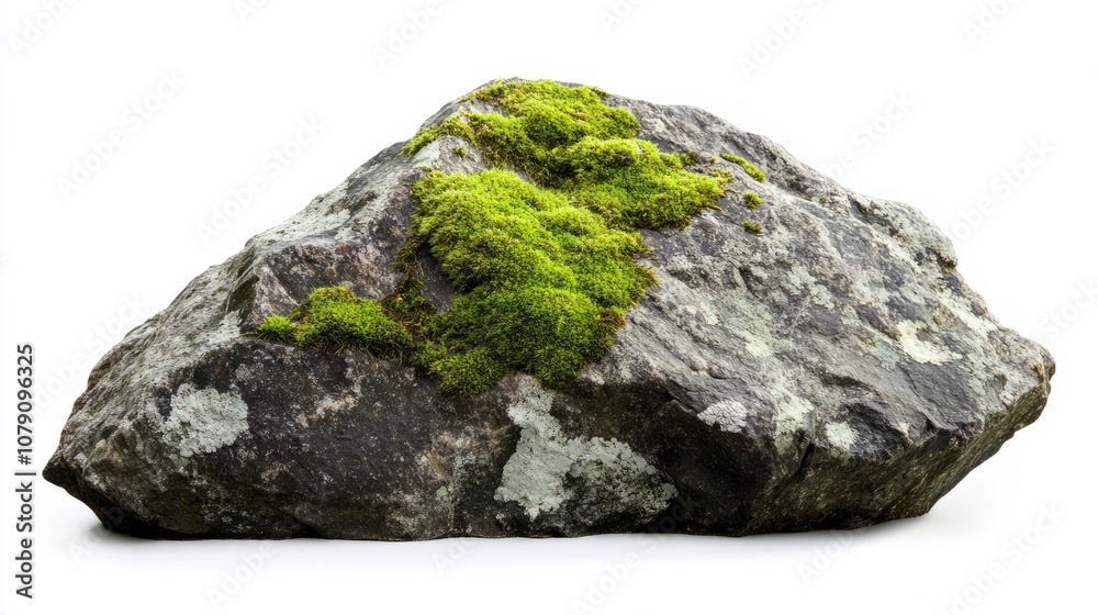 stone with green moss isolated on white stone with green moss isolated on white