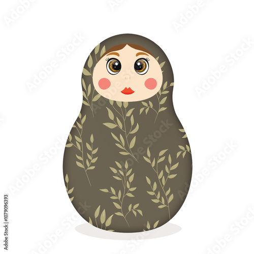 Russian Matryoshka. Traditional Russian folklore dolls with big eyes and lips. Babushka doll with hohloma, traditional painted floral pattern. Hand drawn vector illustration