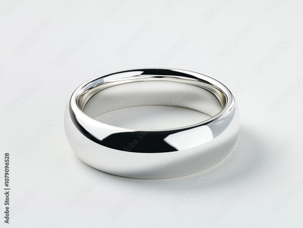 A close-up of a sleek and polished silver ring placed on a white background, showcasing its smooth, reflective surface and elegant design.
A close-up of a sleek and polished silver ring placed on a white background, showcasing its smooth, reflective surface and elegant design.
