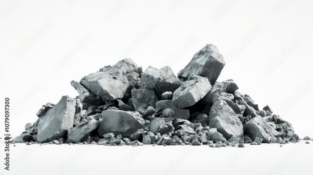 Naklejka premium Multiple piles of crushed stone against clean wite background