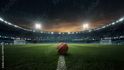 Sports background at night A football and cricket stadium with a background of hazy 3D lights