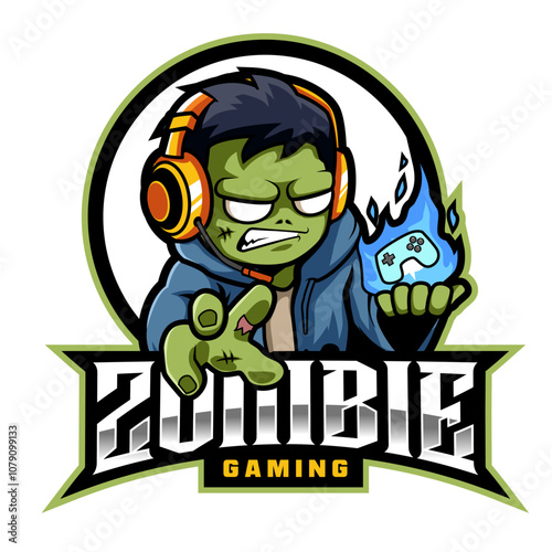  zombie angry playing console game, character logo for e-Sports team