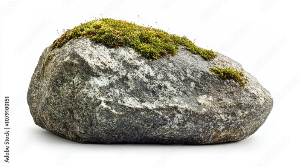 Green moss on stone, isolated on white background
