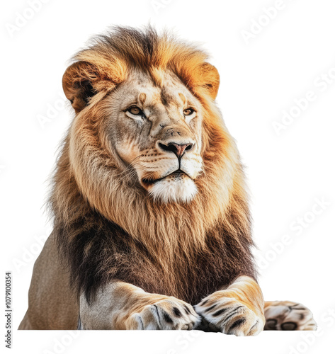 PNG Majestic lion resting peacefully in the savanna