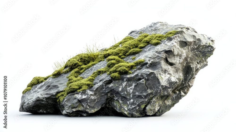 stone with green moss isolated on white stone with green moss isolated on white