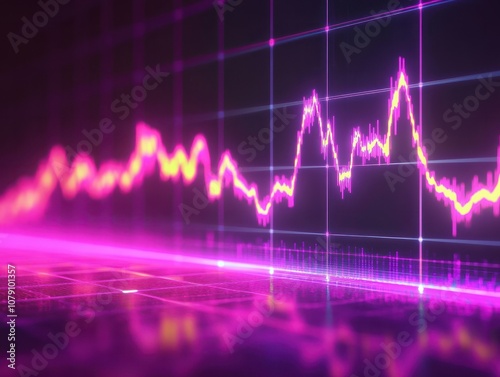 Financial graph with up trend line candlestick chart in stock market on neon color Widescreen background