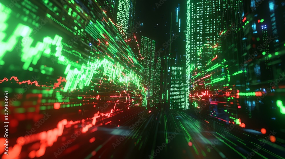 Fiery Stock Market Clash - 3D Render of Volatile Trading Amid Busy Financial District Fiery Stock Market Clash - 3D Render of Volatile Trading Amid Busy Financial District