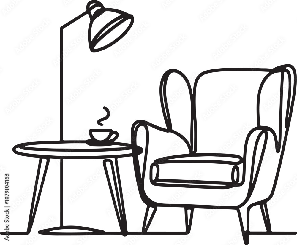 continuous one line art hand drawn of armchair and table vector art illustration continuous one line art hand drawn of armchair and table vector art illustration
