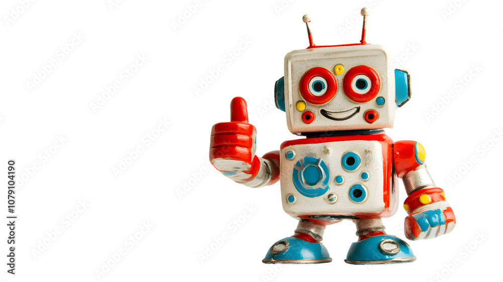 Friendly robot giving thumbs up isolated on transparent background