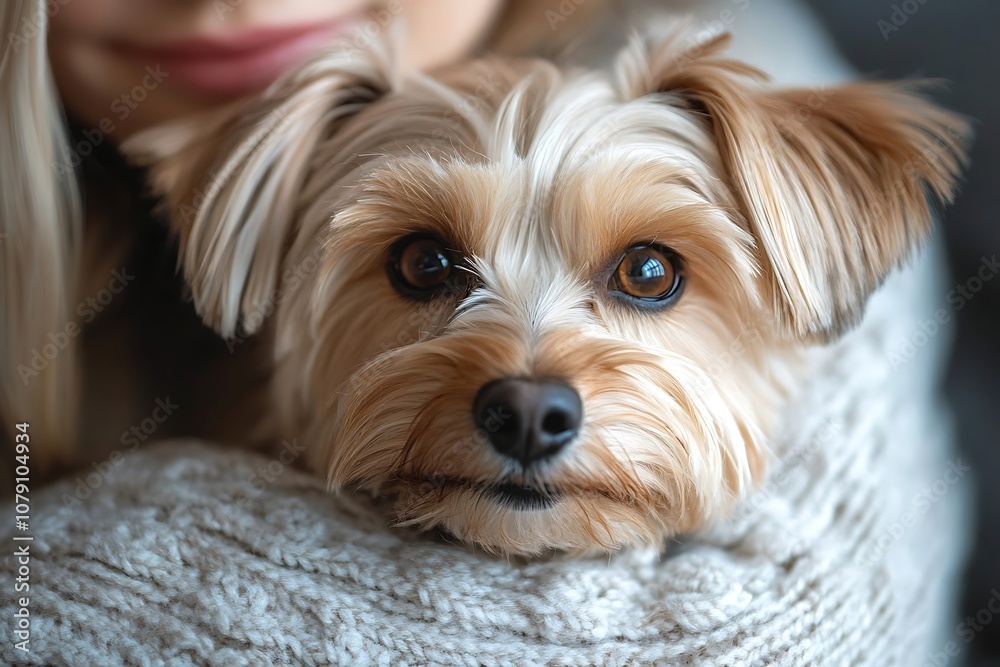 Cute Yorkshire Terrier Dog Looking Attentively with Big Eyes Cute Yorkshire Terrier Dog Looking Attentively with Big Eyes