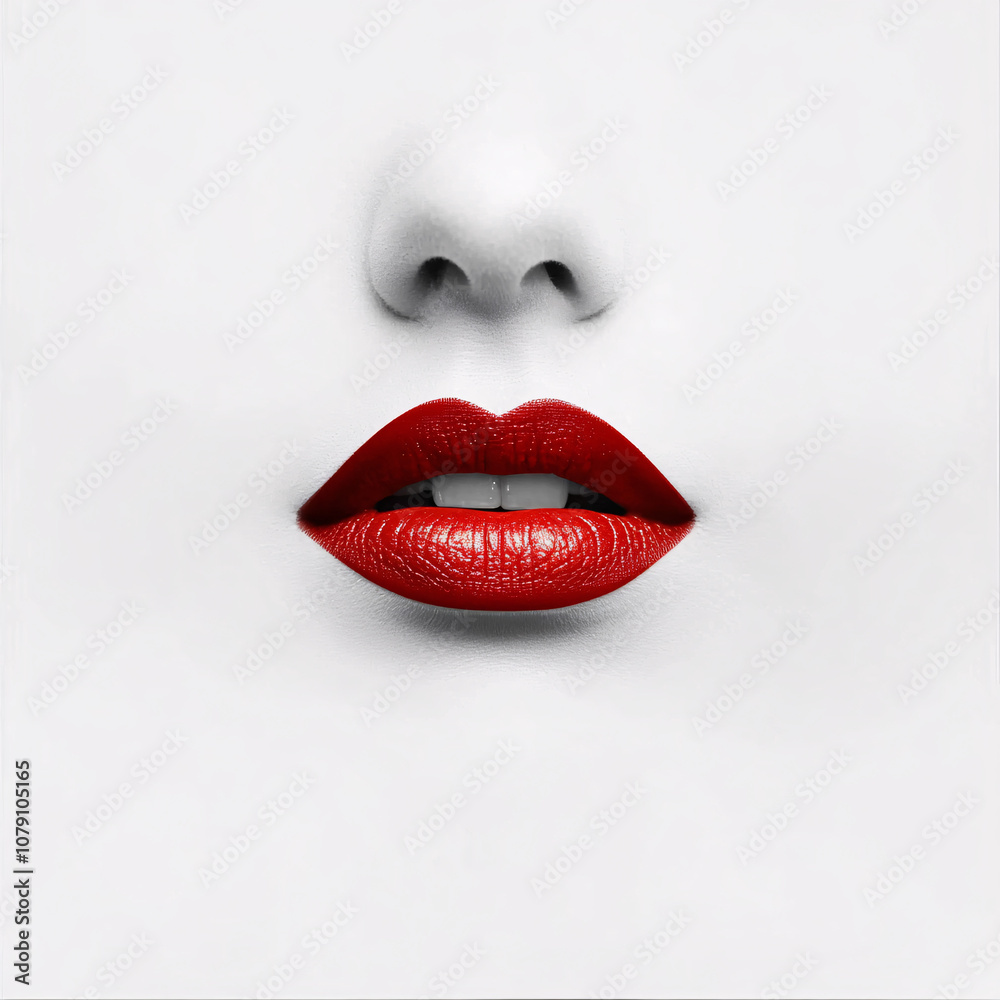 Minimalist Red Lips Close-Up on White Background, Emphasizing Bold Color and Elegant Aesthetic for Beauty and Fashion Themes Minimalist Red Lips Close-Up on White Background, Emphasizing Bold Color and Elegant Aesthetic for Beauty and Fashion Themes