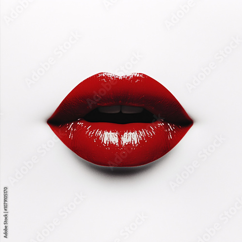  Minimalist Red Lips Close-Up on White Background, Emphasizing Bold Color and Elegant Aesthetic for Beauty and Fashion Themes