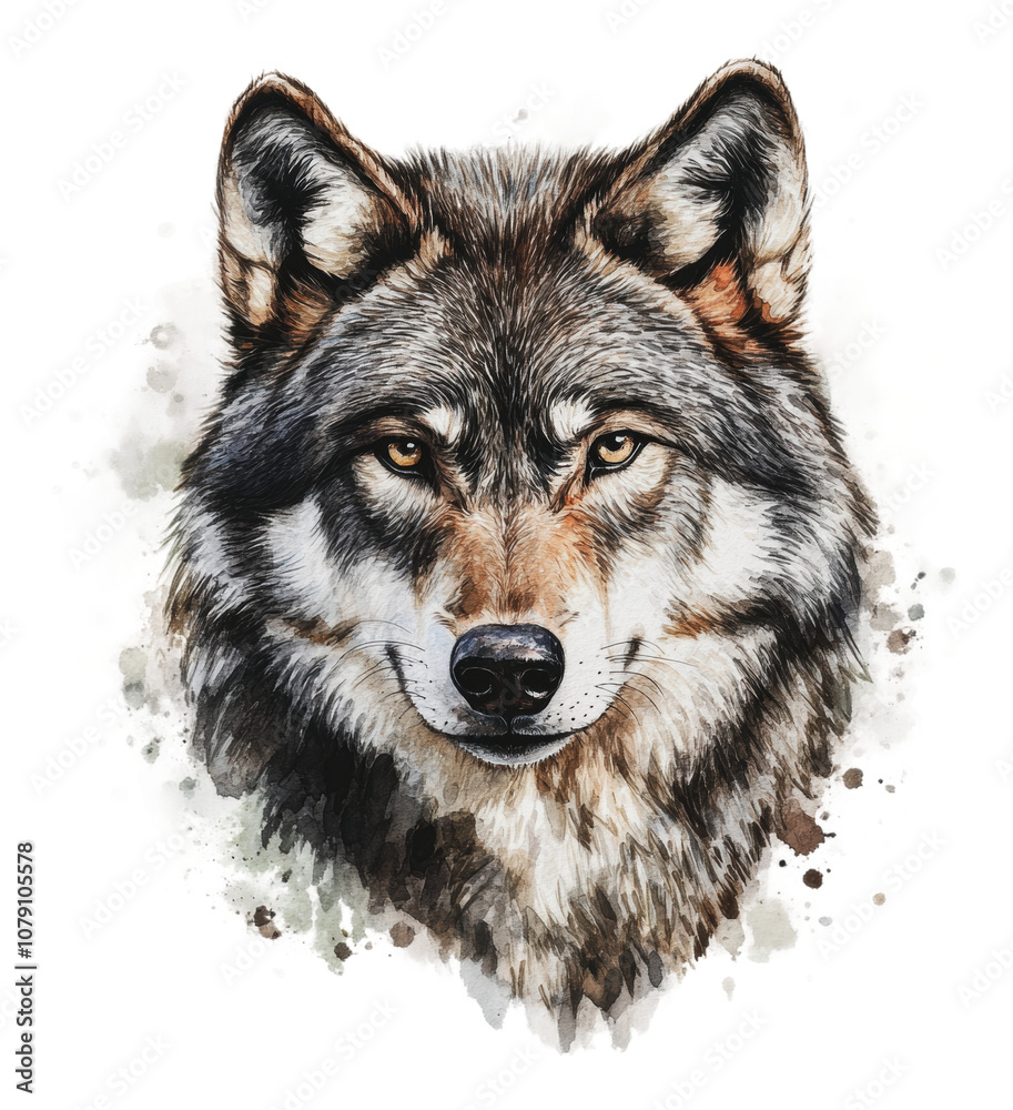 PNG Detailed watercolor illustration of a wolf’s head PNG Detailed watercolor illustration of a wolf’s head