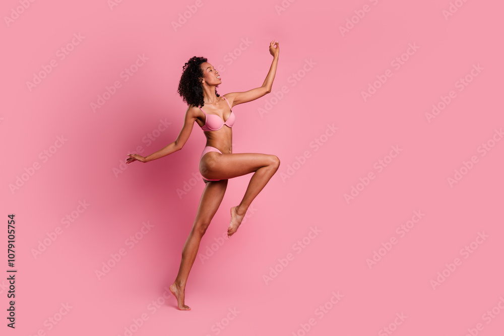 © deagreez - Photo of pretty girl lady step empty space feel tenderness enjoy isolated over pastel color background © deagreez - Photo of pretty girl lady step empty space feel tenderness enjoy isolated over pastel color background