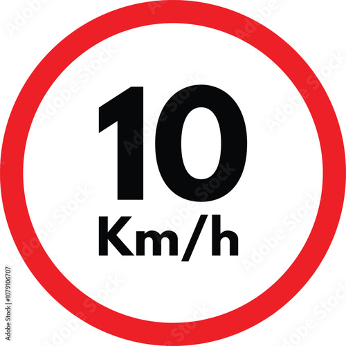 Speed limit 10 km icon . Maximum speed limit 10 km per hour . Speed limit 10 km traffic sign . Vector illustration