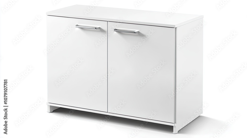 Double-door white shoe cabinet with sleek handles, isolated on white, a practical solution for home storage. Double-door white shoe cabinet with sleek handles, isolated on white, a practical solution for home storage.