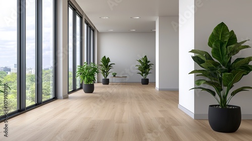 Open  uncluttered space with plants and low furniture