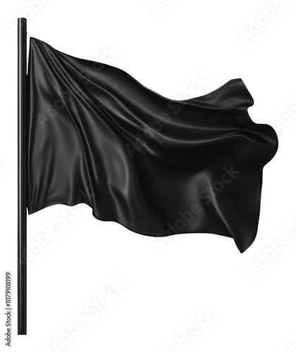 PNG A black flag waving in the wind on a clear day