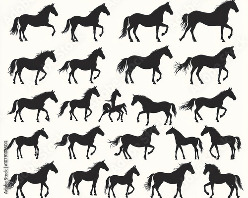 Large collection horse silhouettes for design use photo