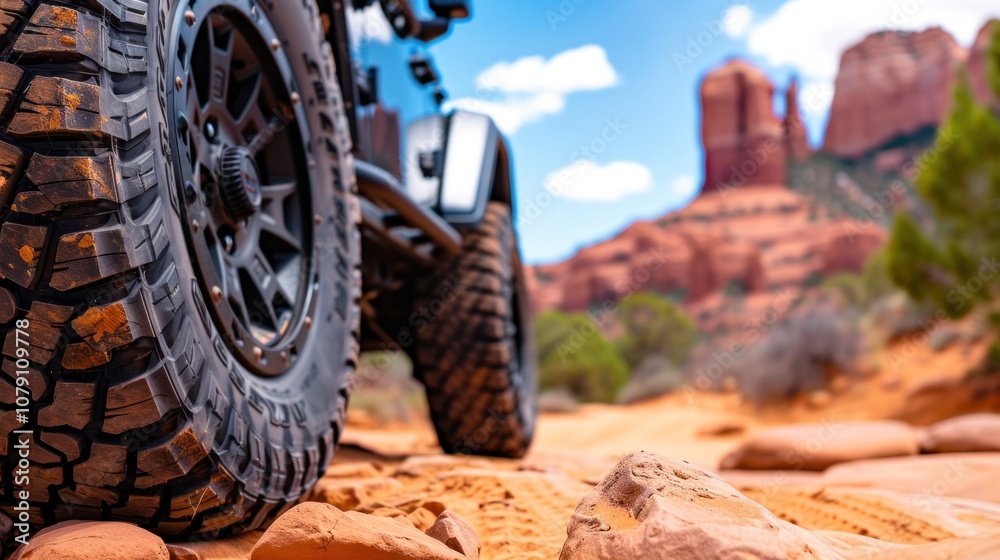 Off-road adventure with 4x4 vehicle in rocky desert landscape Off-road adventure with 4x4 vehicle in rocky desert landscape