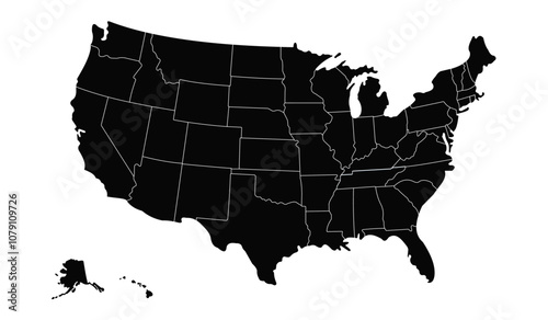 United States of American Map. USA silhouette. USA Map. USA borders. 