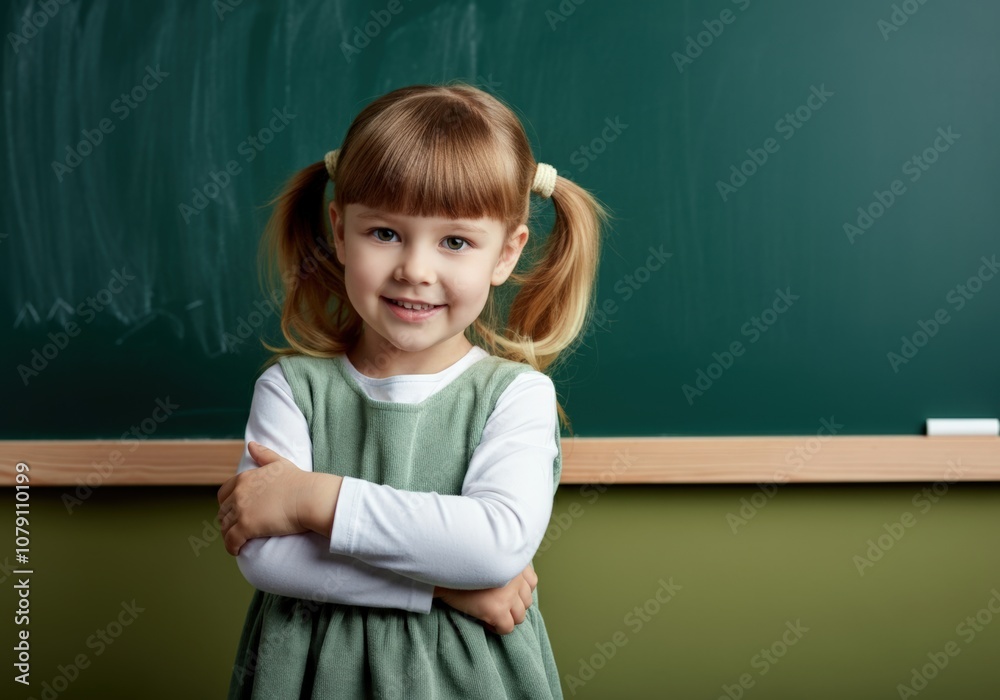 Portrait of a smiling little girl in front of a chalkboard Portrait of a smiling little girl in front of a chalkboard