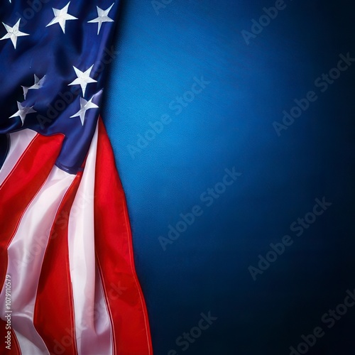 American flag on dark blue background with copy space. Generated image