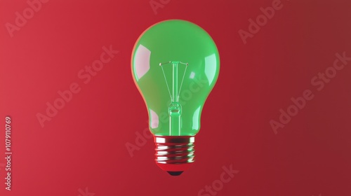 Glowing Green Lightbulb in Dark Red Background Symbolizing Innovation and Market Struggles | Ultra-Detailed 3D Render Digital Artwork