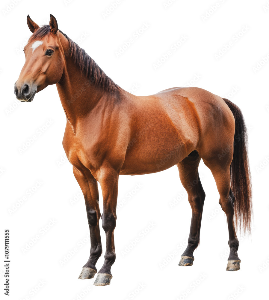 Obraz premium PNG A majestic brown horse stands proudly in profile